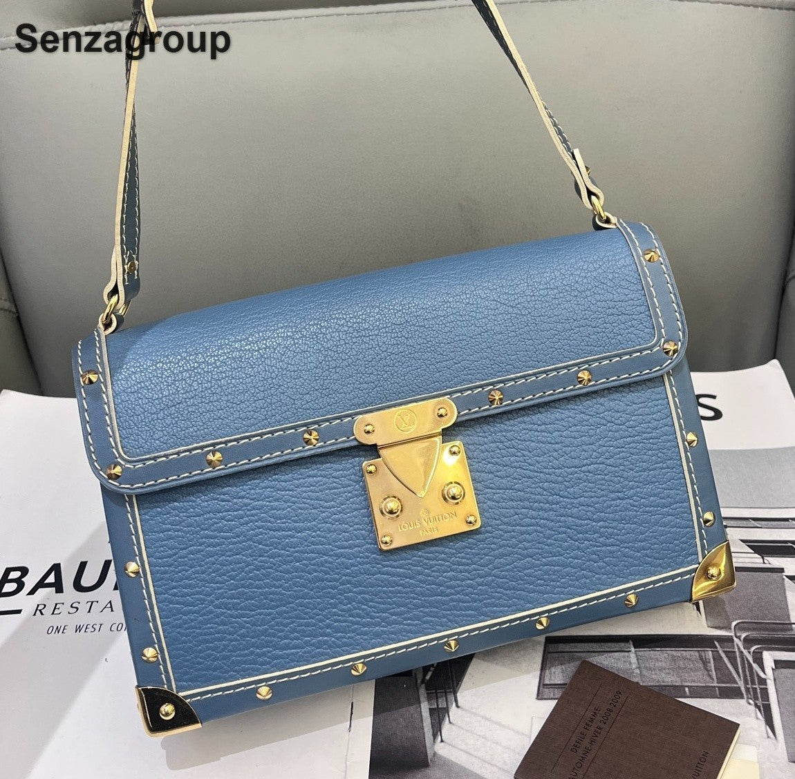 Louis Vuitton Suhali PM Lambskin Shoulder Bag Blue Gold Used Women Classic