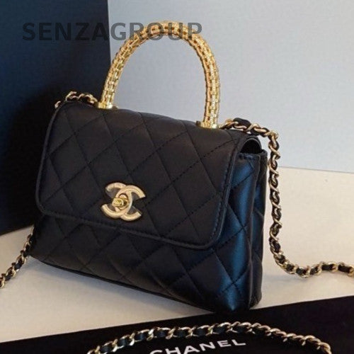 Chanel 25A Cocohandle Mini Calfskin Chain Top Handle Bag Crossbody Black  Women