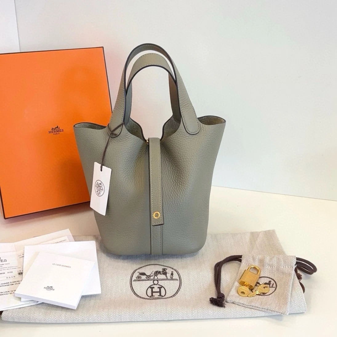 Hermes Picotin18 Tote Top Handle Bag Green Gold Used Women Classic Fashion