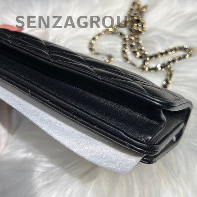 Chanel Black Gold Pearl Handle WOC Chain Crossbody Shoulder Bag