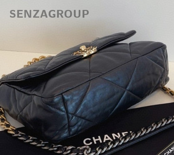 Chanel 19Bag MM Chain Top Handle Bag Crossbody Black  Gold Women Classic
