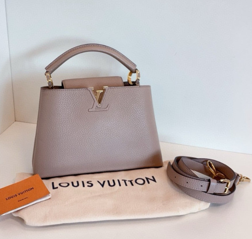 Louis Vuitton Capucines BB Top Handle Crossbody Gray Gold Used Women Classic