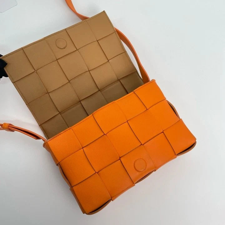Bottega Veneta Cassette Orange Lambskin Woven Crossbody Bag Women