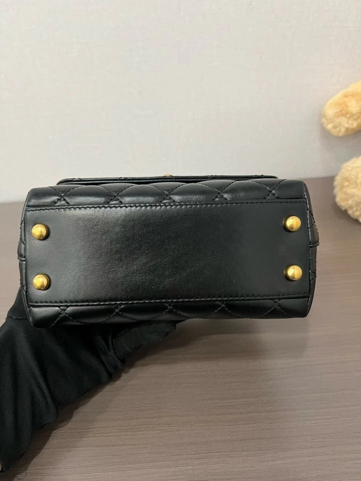CHANEL Black Gold Mini Coco Handle Top Handle Bag For Women