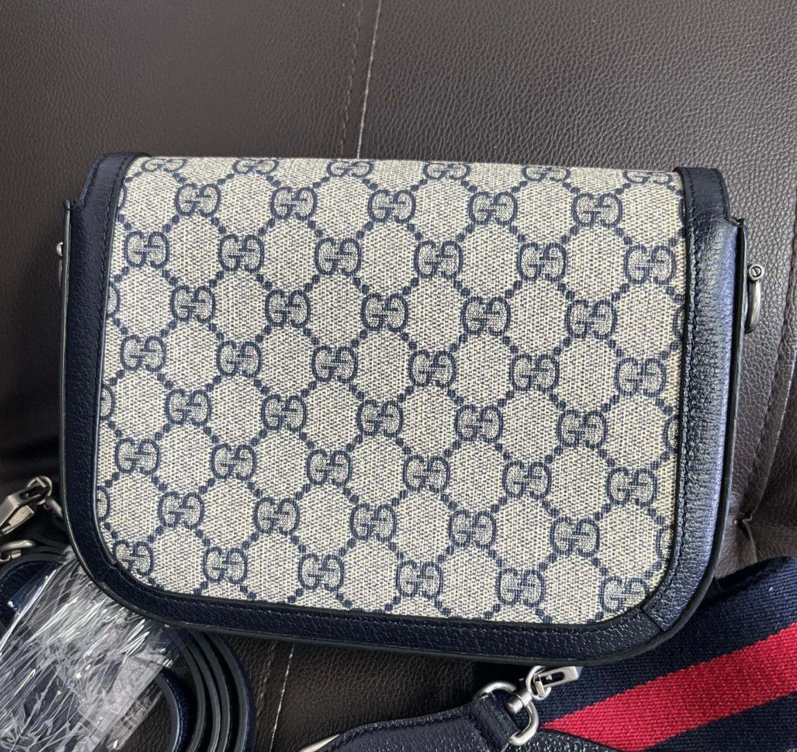 Gucci Ophidia Saddle Mini Shoulder Bag Crossbody Beige Blue Silver Women Classic