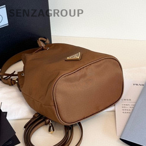Prada Re-EditionRe-Nylon Mini Bucket Top Handle Bag Crossbody Brown Gold Women