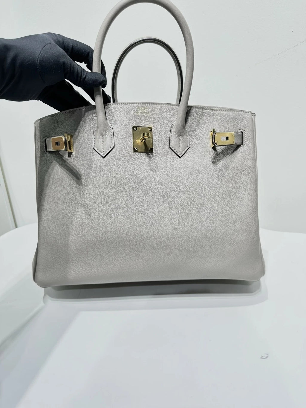 Hermes Birkin 35 Galaxy Gray Evercolor Leather Gold Hardware Handbag For Women