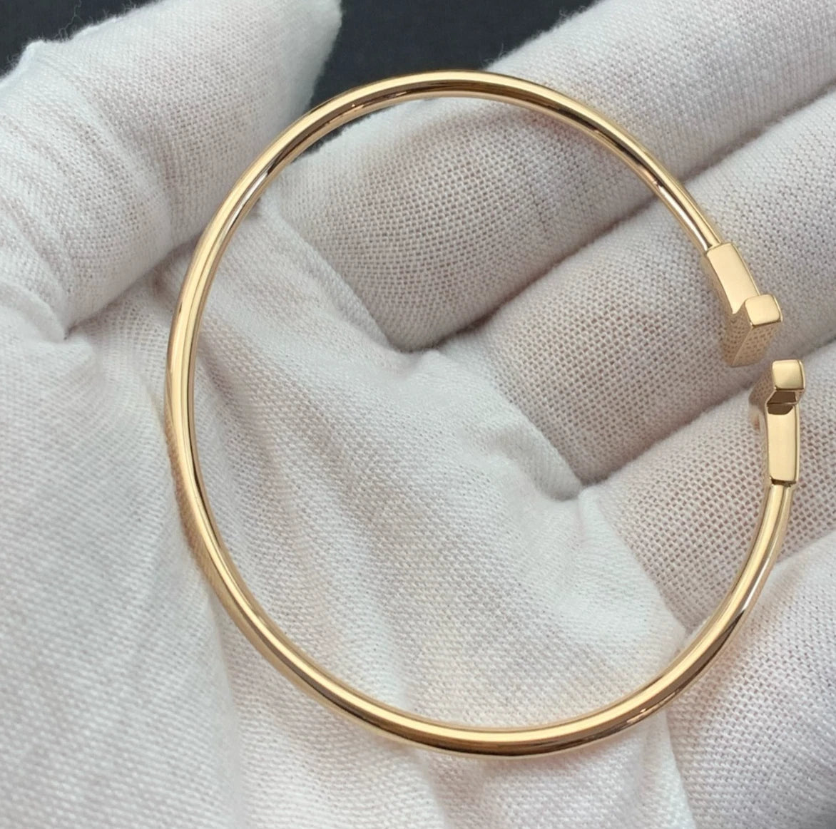 Tiffany &amp; Co. Tiffany T 18K Rose Gold Narrow Wire Cuff Bracelet Diamonds