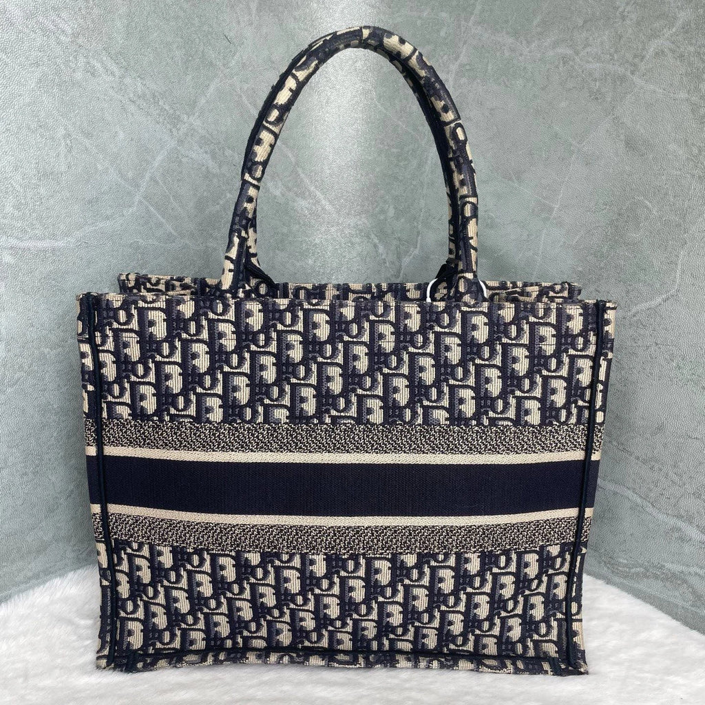Dior Book Tote Canvas Blue Top Handle Tote Bag Excellent