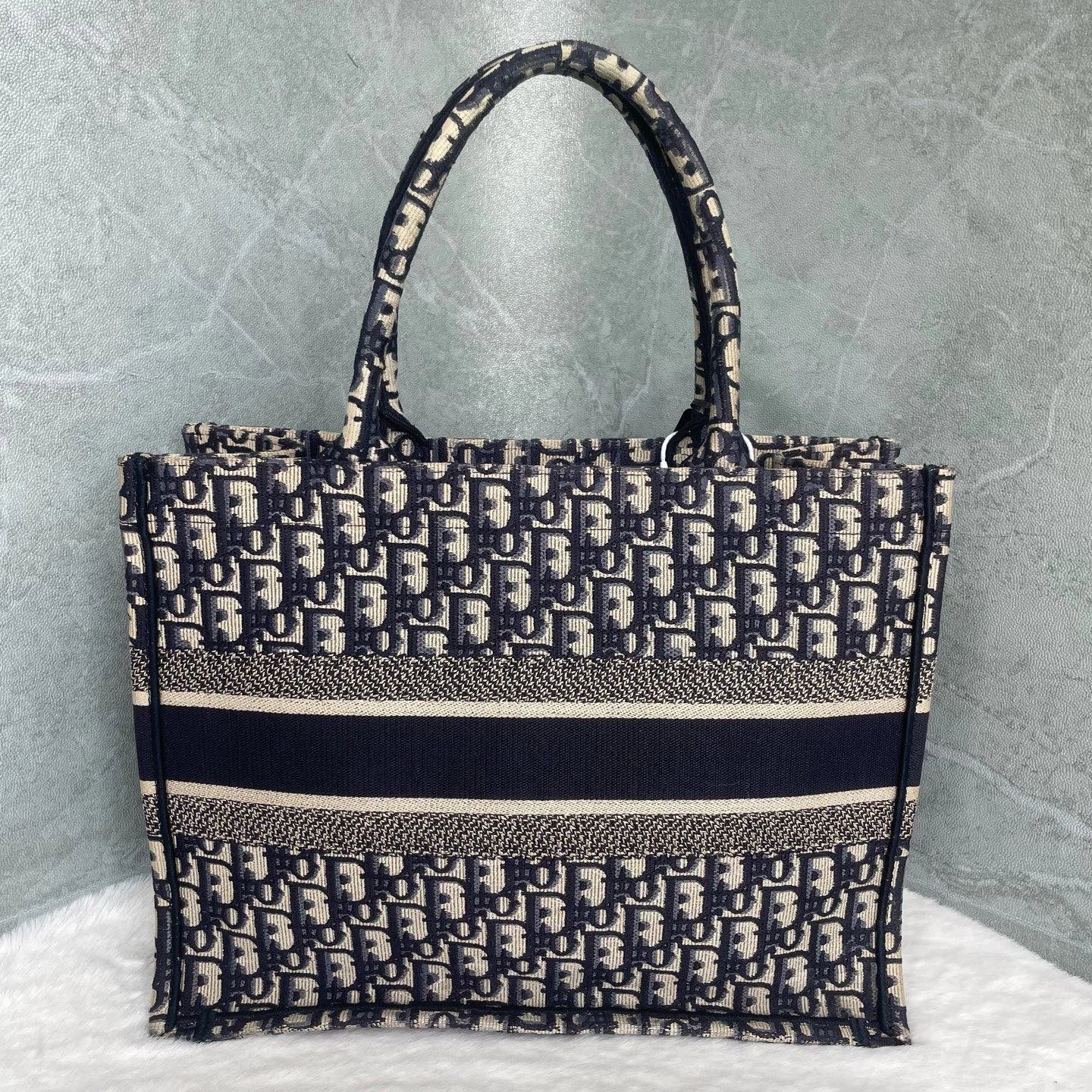 Dior Book Tote Canvas Blue Top Handle Tote Bag Excellent