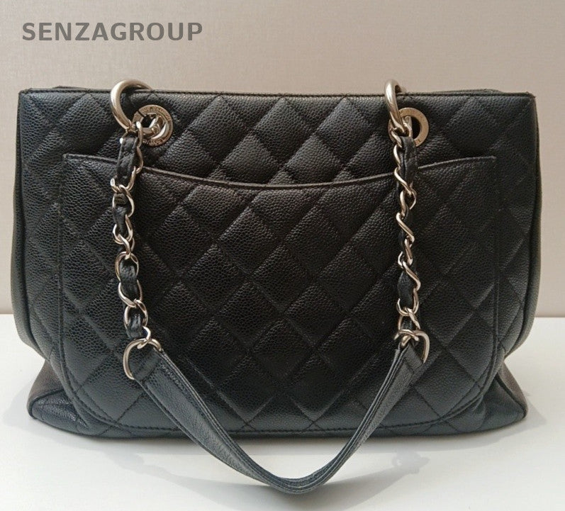 Chanel GST Calfskin Chain Shoulder Bag Black Silver Women Classic Fashion