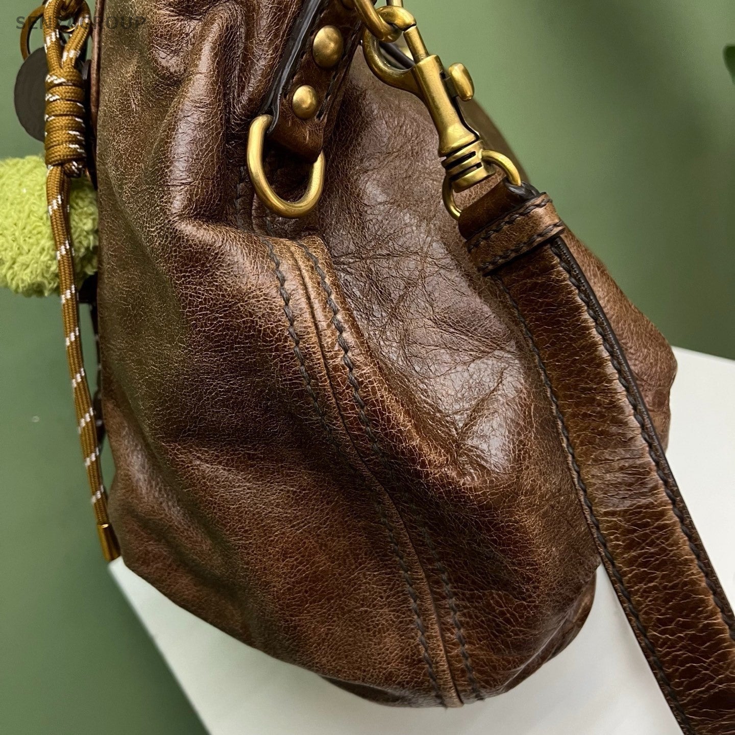 Miu Miu Coffer 2Way Crossbody Top Handle Bag Brown Gold Women Classic Fashion