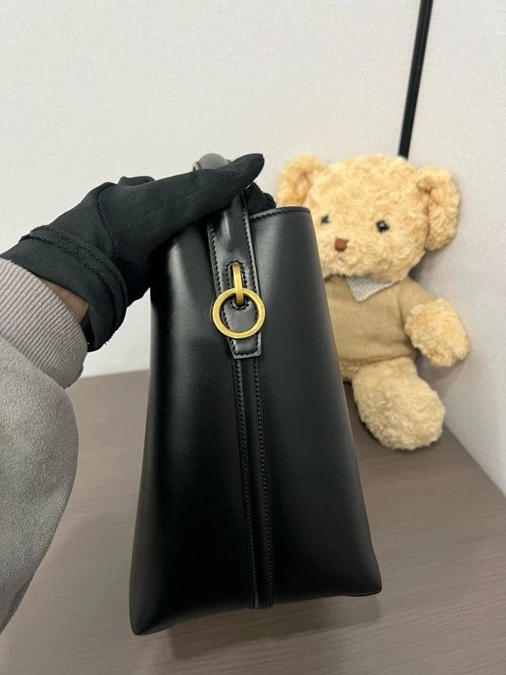 YSL Black Leather Large Bucket Bag For Women