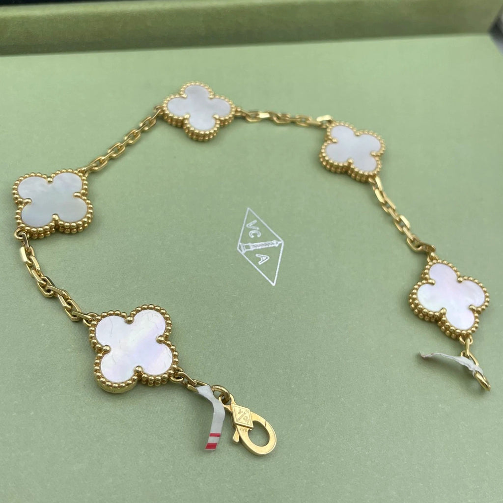 Van Cleef &amp; Arpels Vintage Alhambra Bracelet Yellow Gold 5 Motif Mother Of Pearl