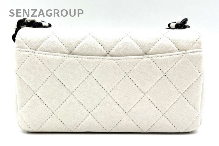 Chanel 21C Mini Calfskin Diamond Chain Shoulder Bag Crossbody White Black Women
