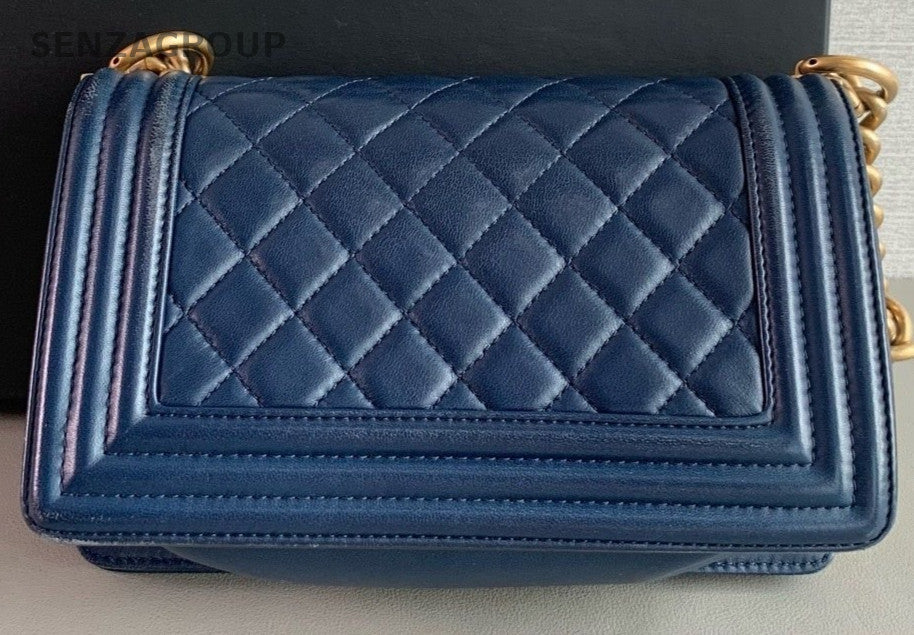 Chanel Le Boy PM Lambskin Chain Shoulder Crossbody Bag Navy Blue Women