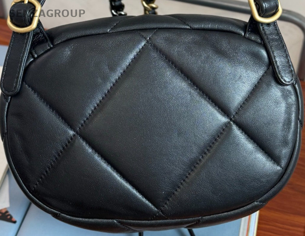 Chanel 19 Chain Backpack Gold Black Used Women Classic Diamond Pattern