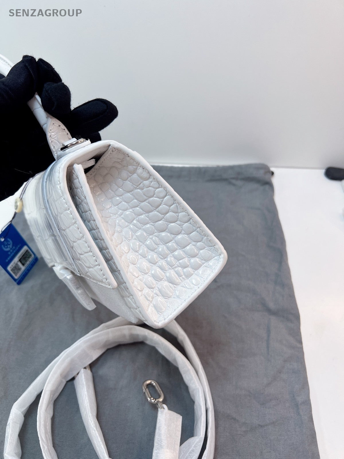 Balenciaga Hourglass XS Top Handle Alligator pattern 2WAY Shoulder Handbag Women