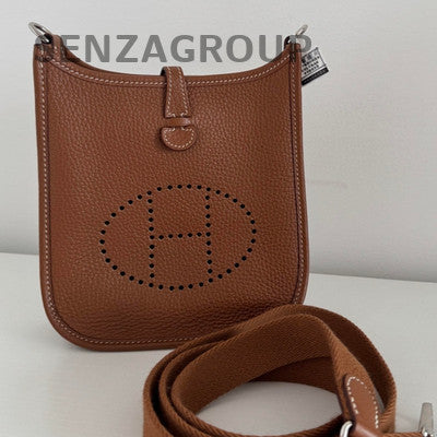 Hermes Evelyne Mini Gold Brown Silver Hardware Shoulder Crossbody Bag