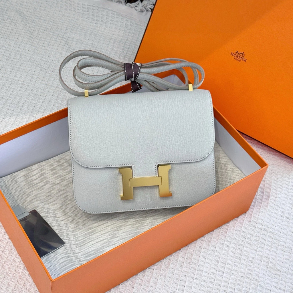 Hermes Constance19 Goat Leather Shoulder Bag For Women Gray Gold Hardware