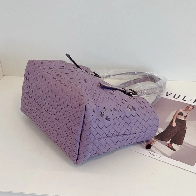 Bottega Veneta Intrecciato Tote Top Handle Shoulder Bag Purple Women Classic