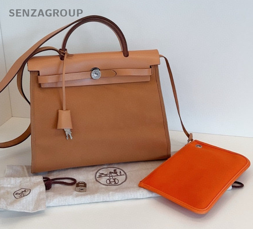 Hermes Herbag31 Top Handle Bag Crossbody Brown Orange Silver Women Classic