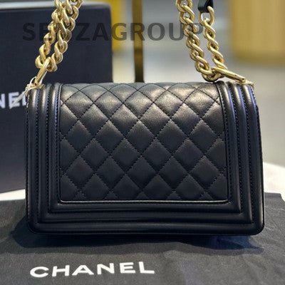 Chanel Le Boy Small Black Gold Quilted Calfskin Chain Shoulder Bag