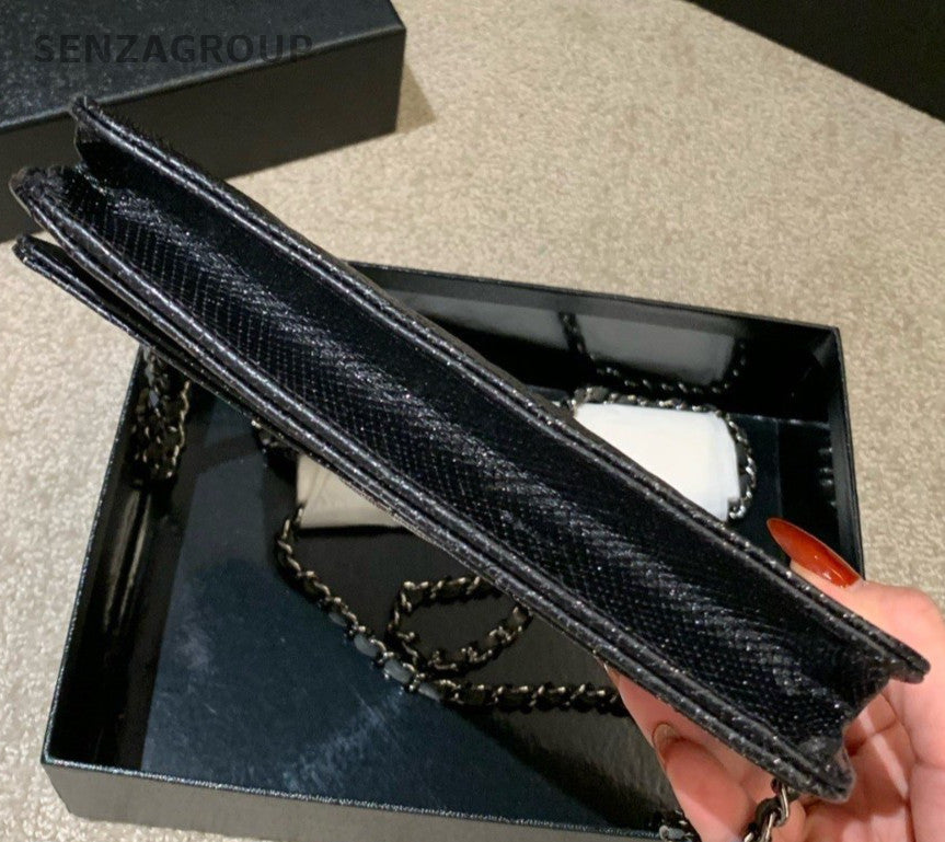 Chanel Diamond WOC Chain Calfskin Crossbody Black Silver Women Classic Fashion