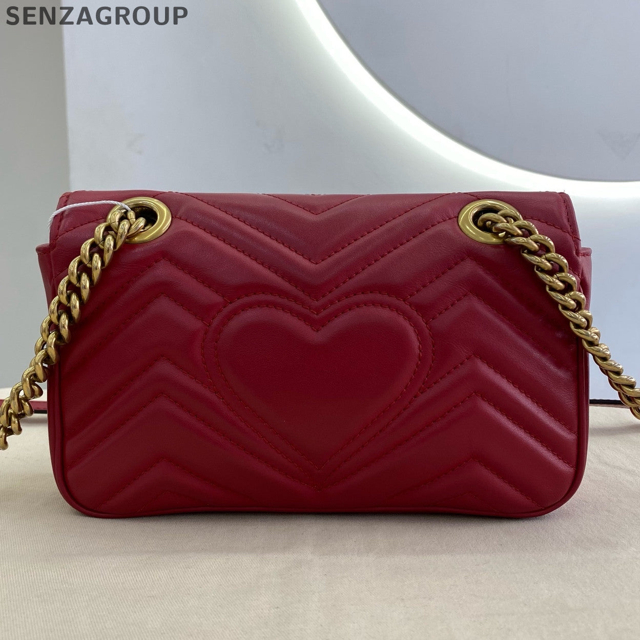 Gucci Marmont 22 Chain Shoulder Crossbody Bag Red Gold Hardware