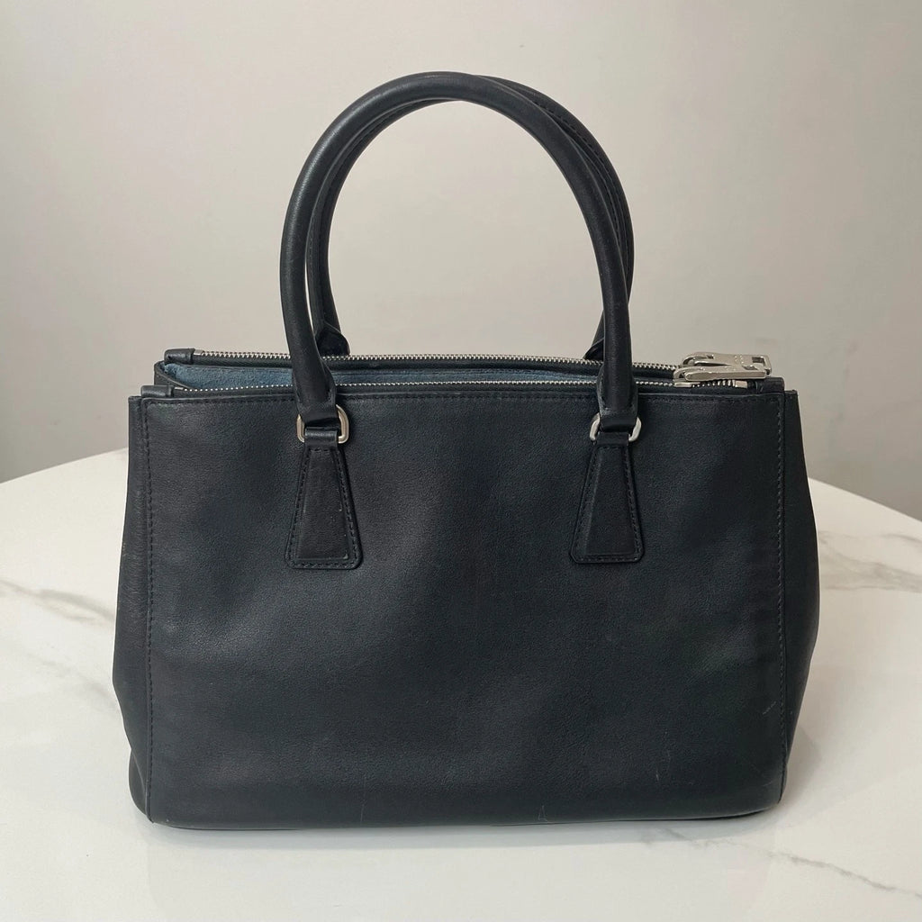 PRADA Black Medium Handbag With Triangle Metal Logo For Women