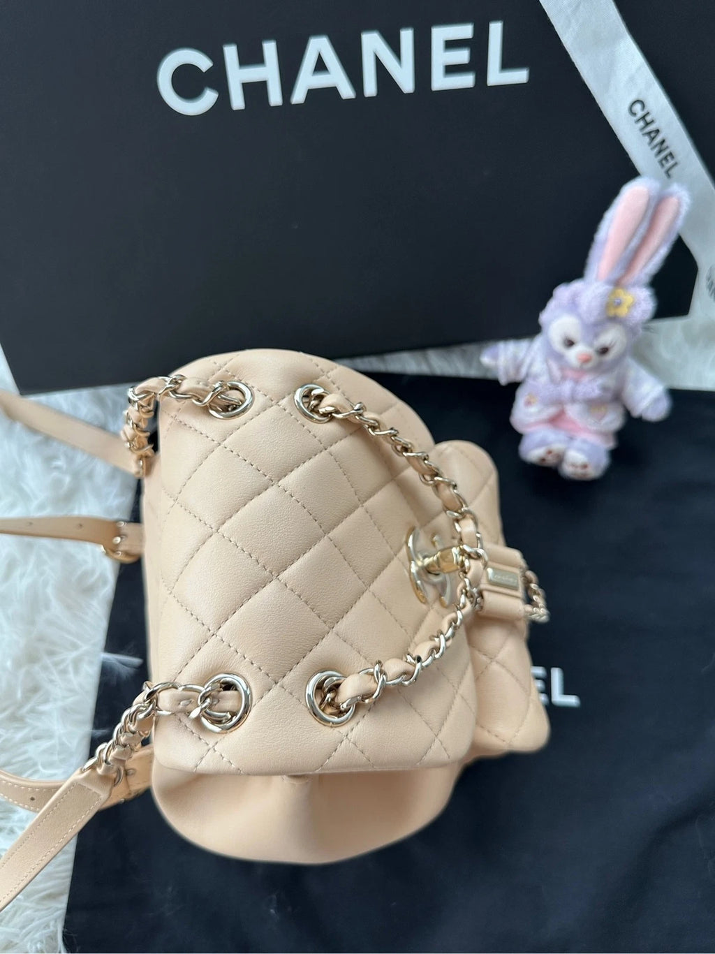 CHANEL Duma Small Calfskin Beige Gold Chain Backpack For Women