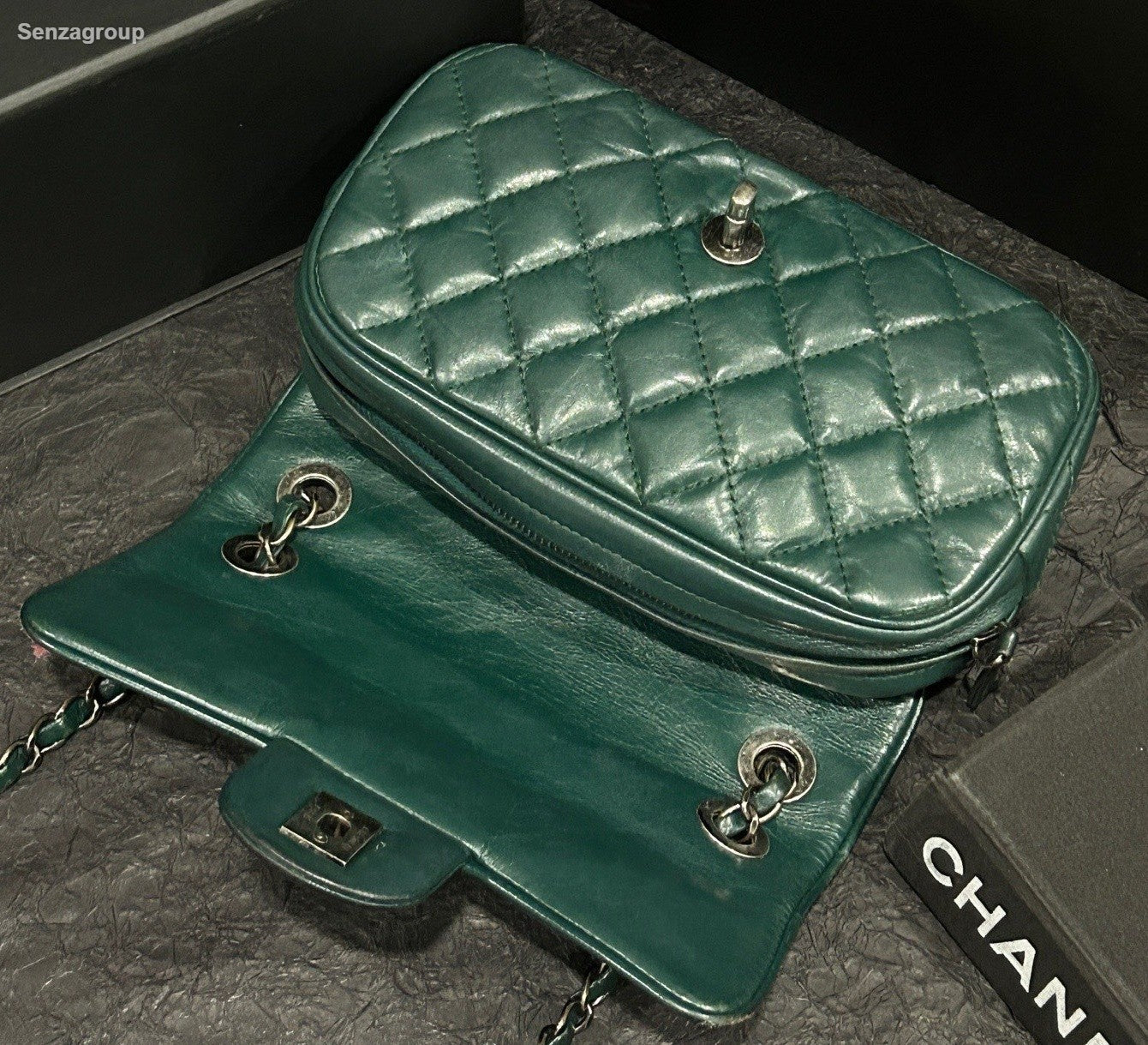 Chanel Diamond Mini Chain Shoulder Bag Crossbody Green Silver Women Classic