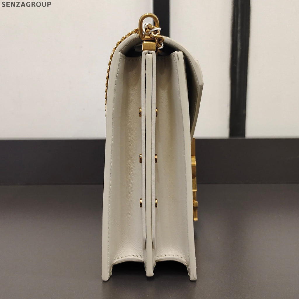 Saint Laurent Cassandra Chain Shoulder Bag in White Gold - Classic Women's