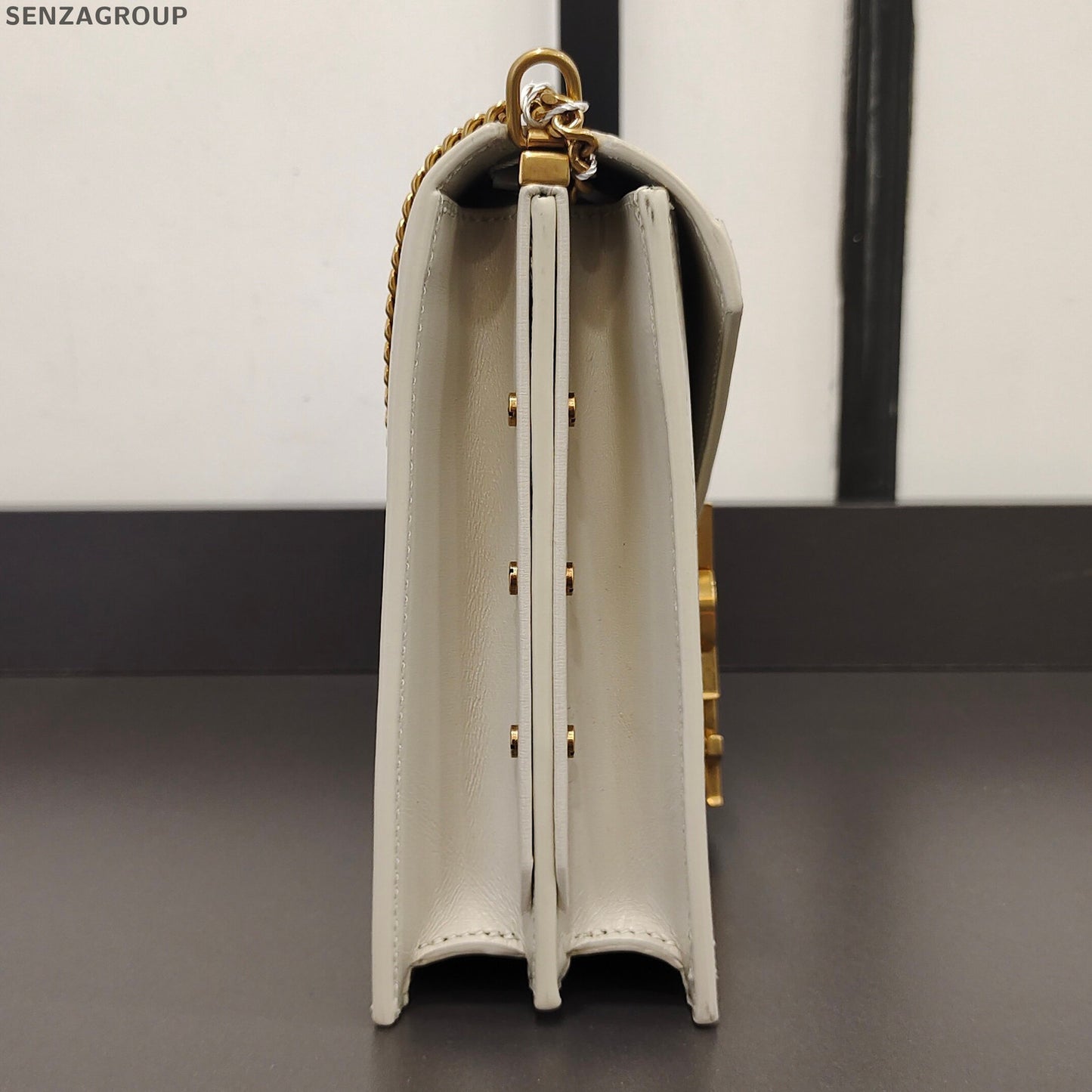 Saint Laurent Cassandra Chain Shoulder Bag in White Gold - Classic Women's