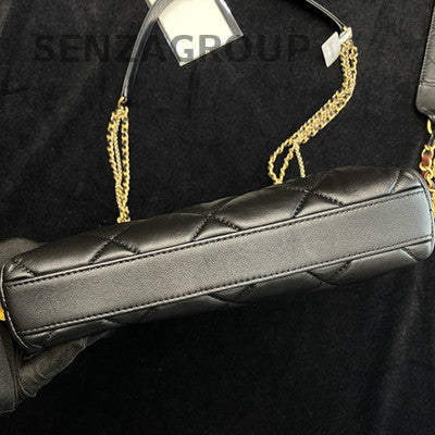 Chanel 21B Tote Chain Shoulder Bag Black Gold CC Logo Quilted