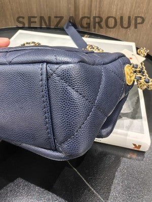 Chanel Quilted Calfskin Blue Gold Chain Shoulder Bag Classic Women