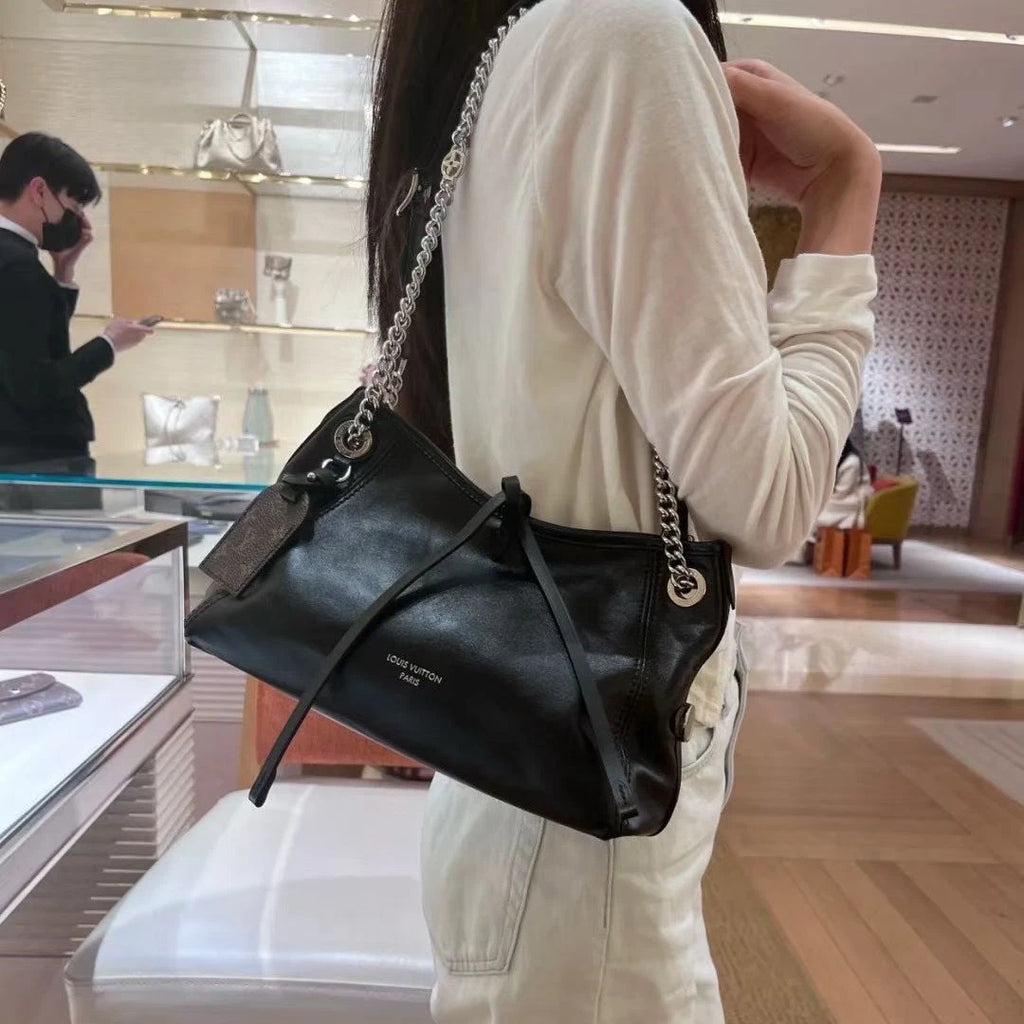 Louis Vuitton Carryall Lambskin Black Silver Shoulder Bag Crossbody Excellent