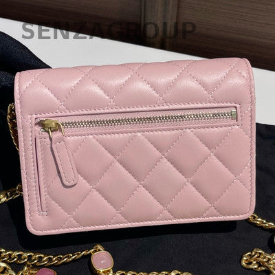 Chanel Quilted Pink Gold WOC Chain Shoulder Crossbody Bag