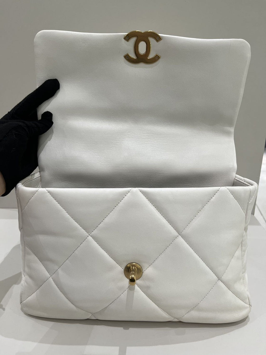 Chanel 19 Medium Quilted Bag White Gold Chain Shoulder Crossbody