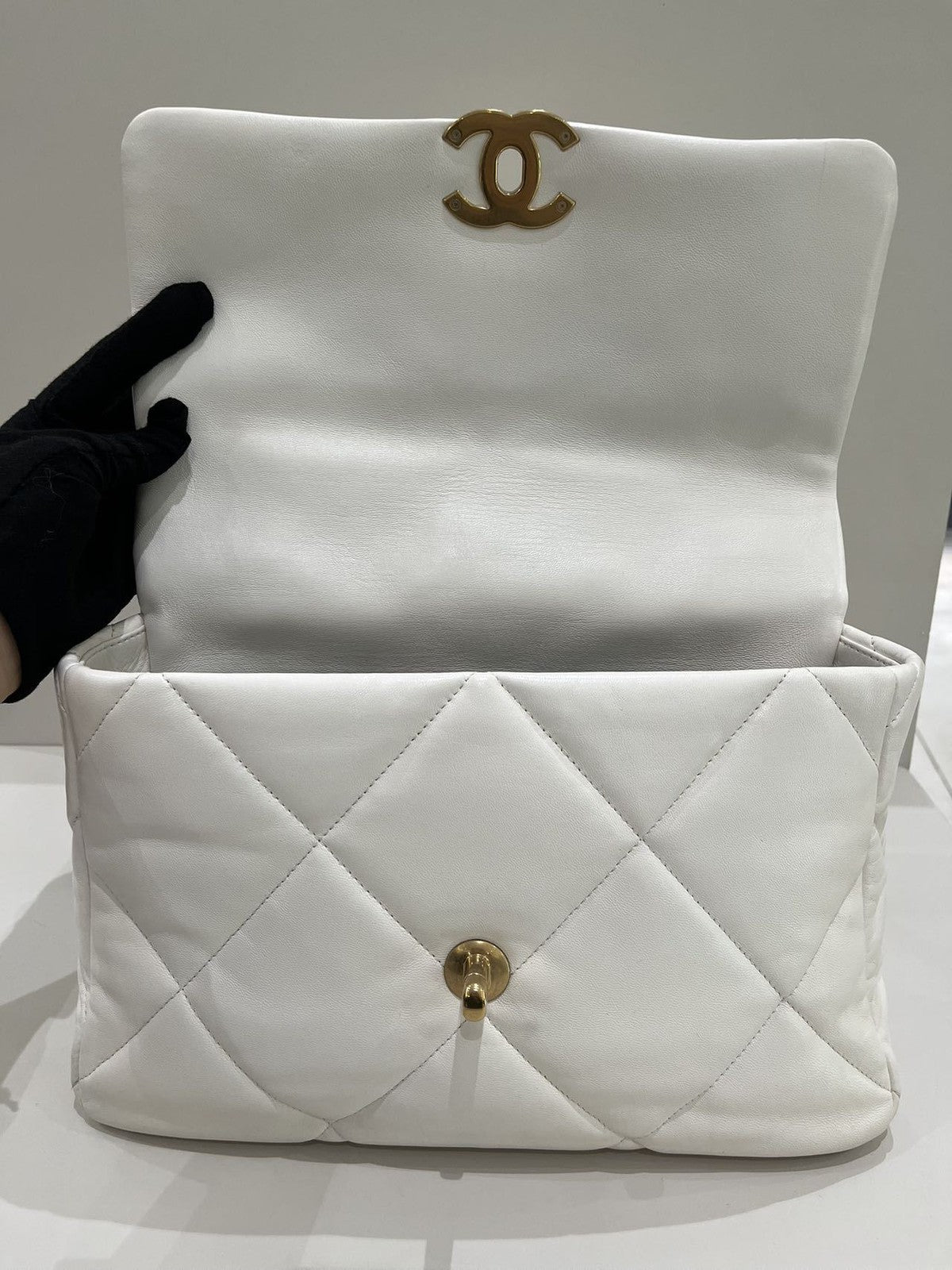 Chanel 19 Medium Quilted Bag White Gold Chain Shoulder Crossbody