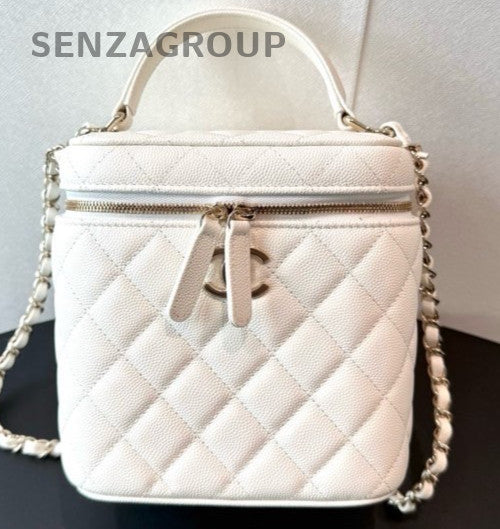 Chanel Diamond Chain Shoulder Bag Crossbody White Gold Women Classic Designer