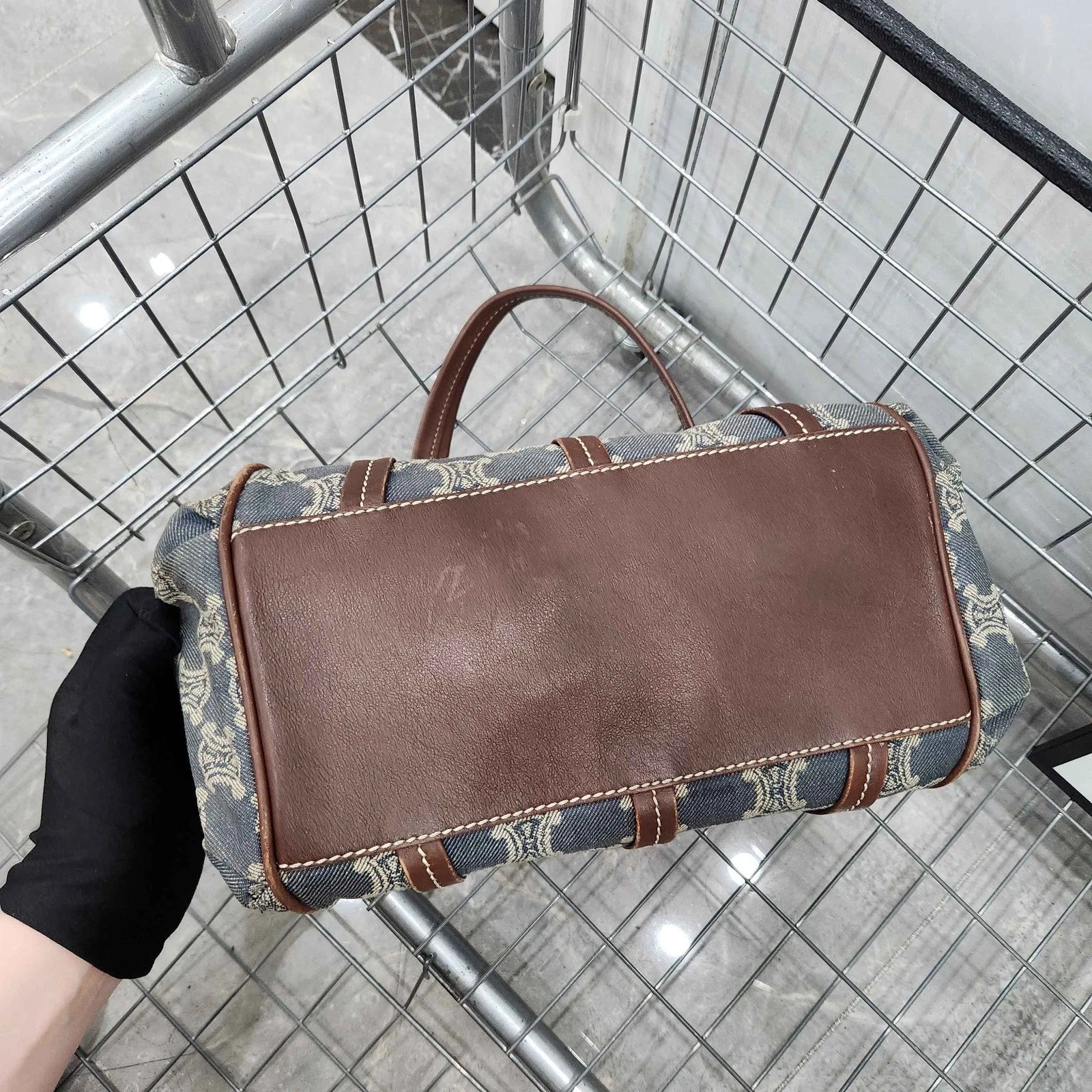 Celine Vintage Denim Triomphe Shoulder Handbag For Women
