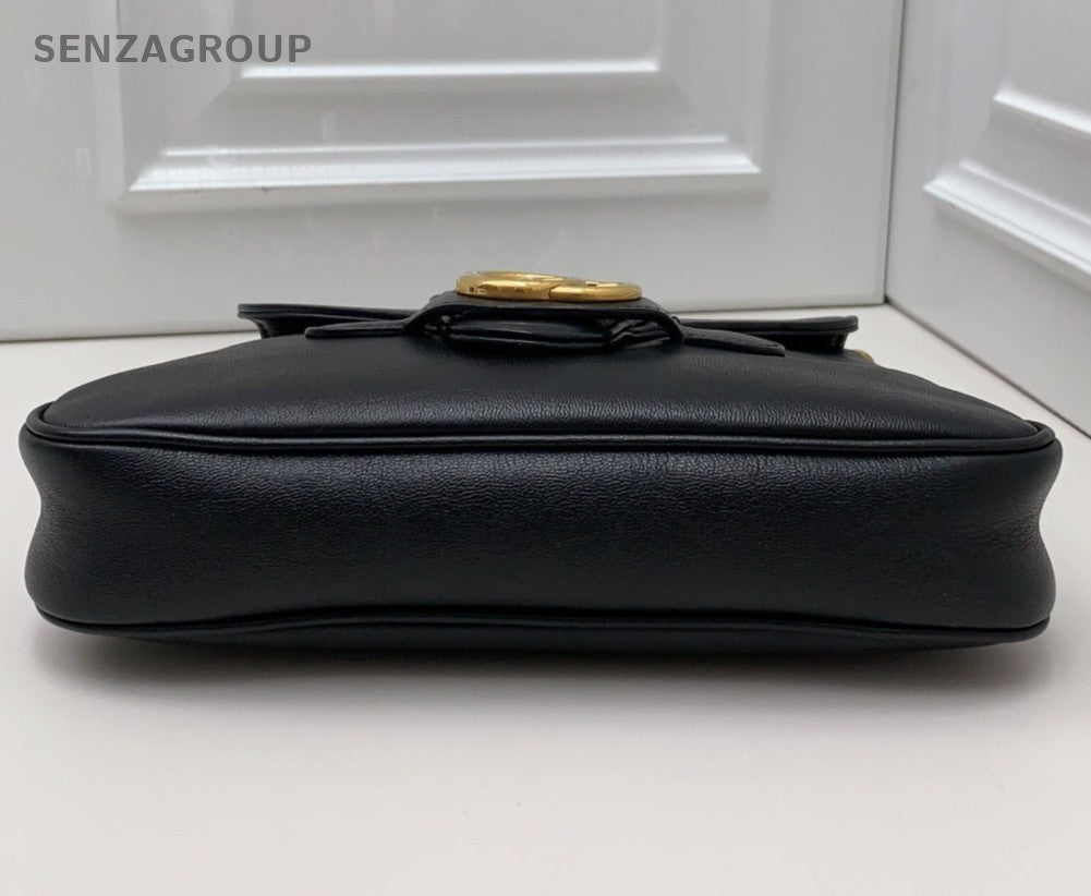 Gucci GG Marmont 2Way Shoulder Bag Crossbody Black Gold Women Classic