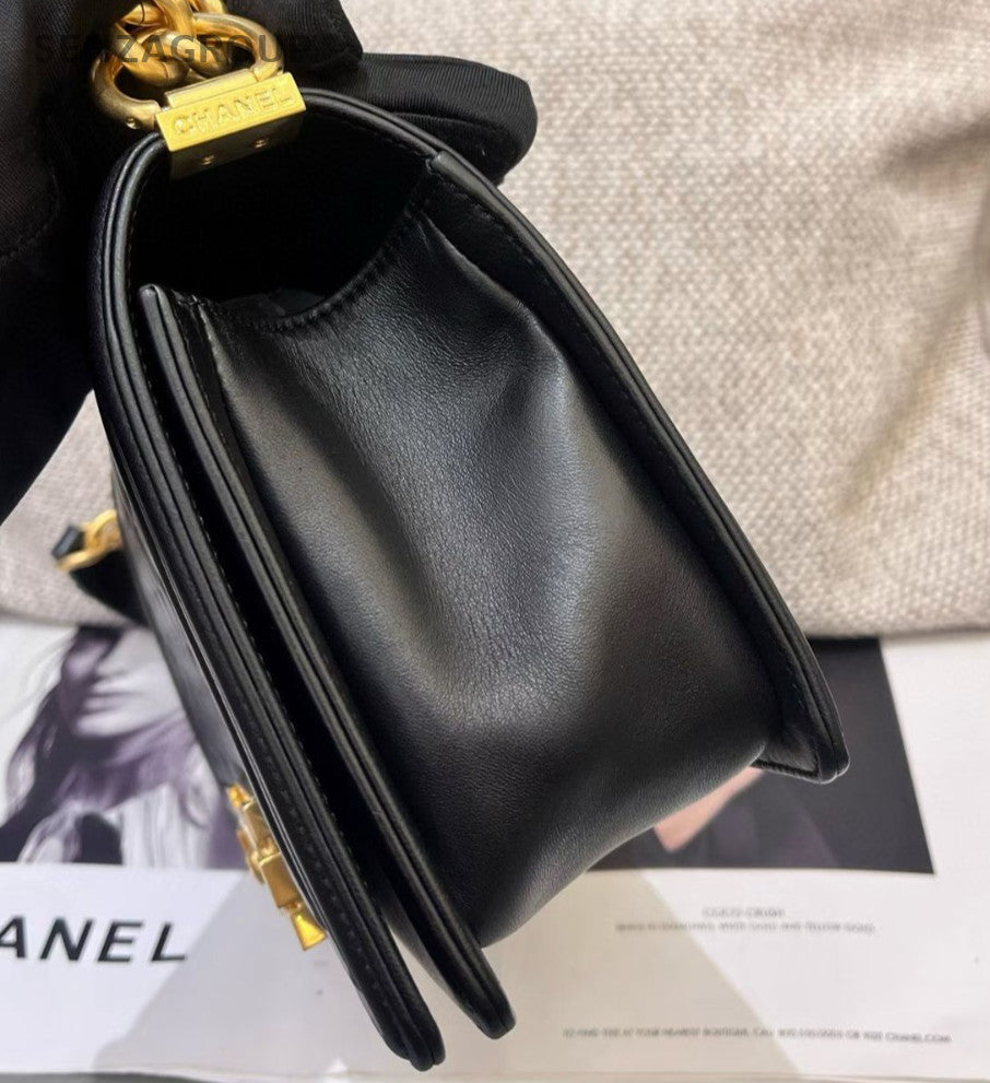 Chanel Leboy MM Chain Diamond Shoulder Bag Black Gold Women Classic Designer