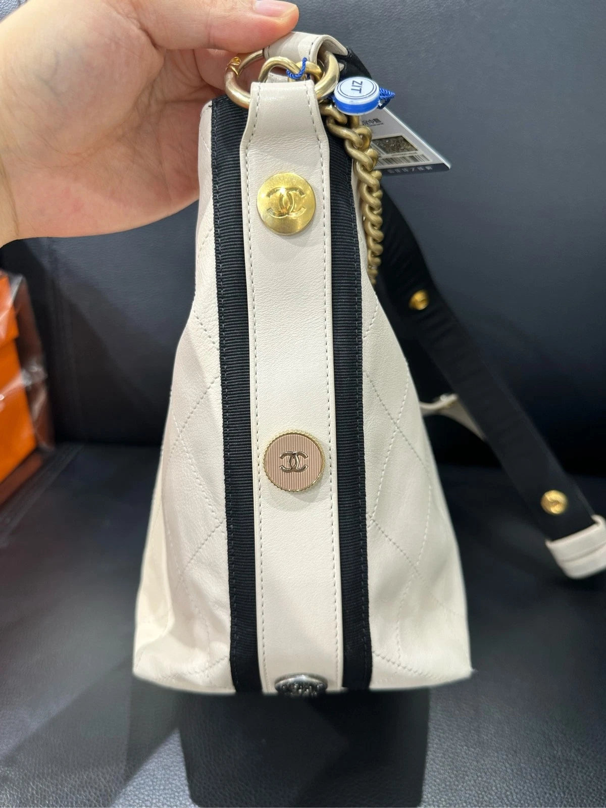 Authentic CHANEL Canvas Emblem Hobo Shoulder Bag Beige For Women