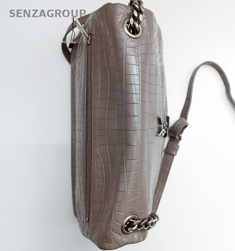Saint Laurent Calfskin Chain Shoulder Bag Gray Silver Used Women Classic