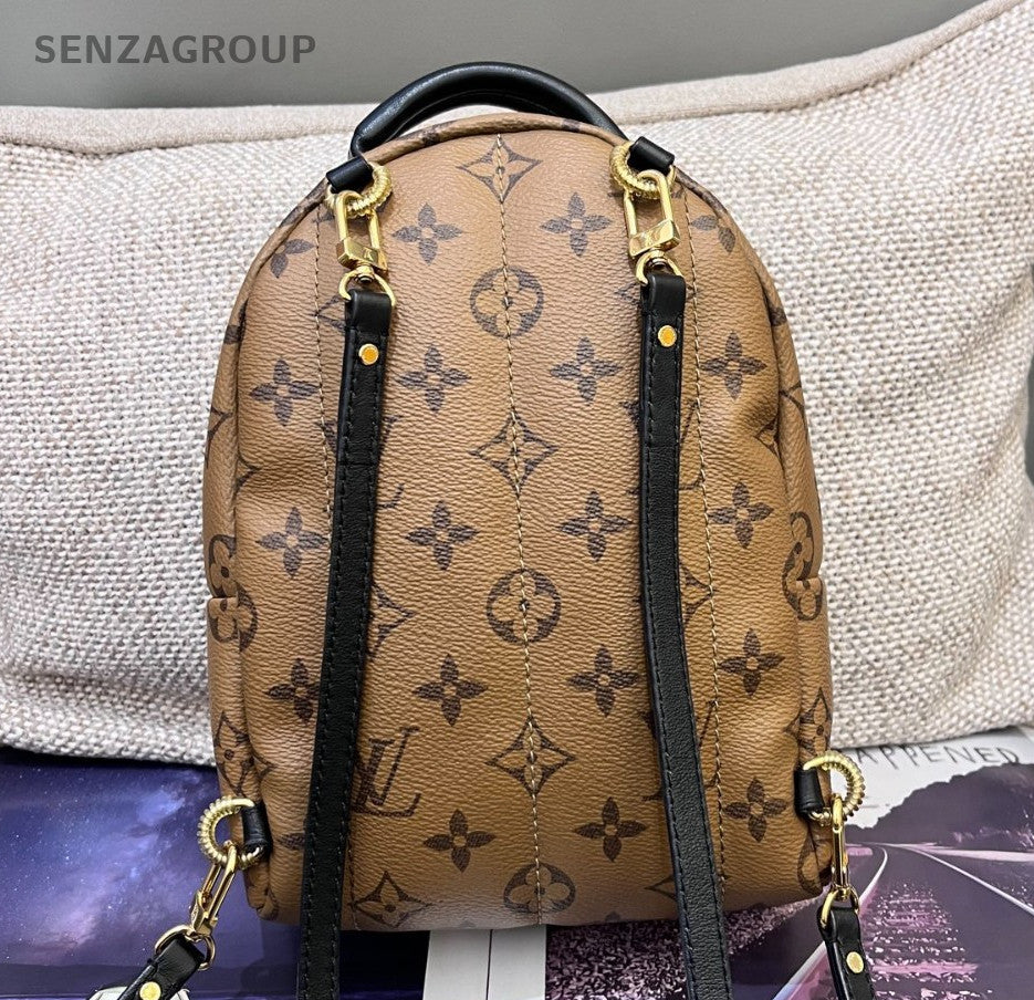 Louis Vuitton Palm Springs Mini Monogram Backpack Brown Gold Used Women Classic