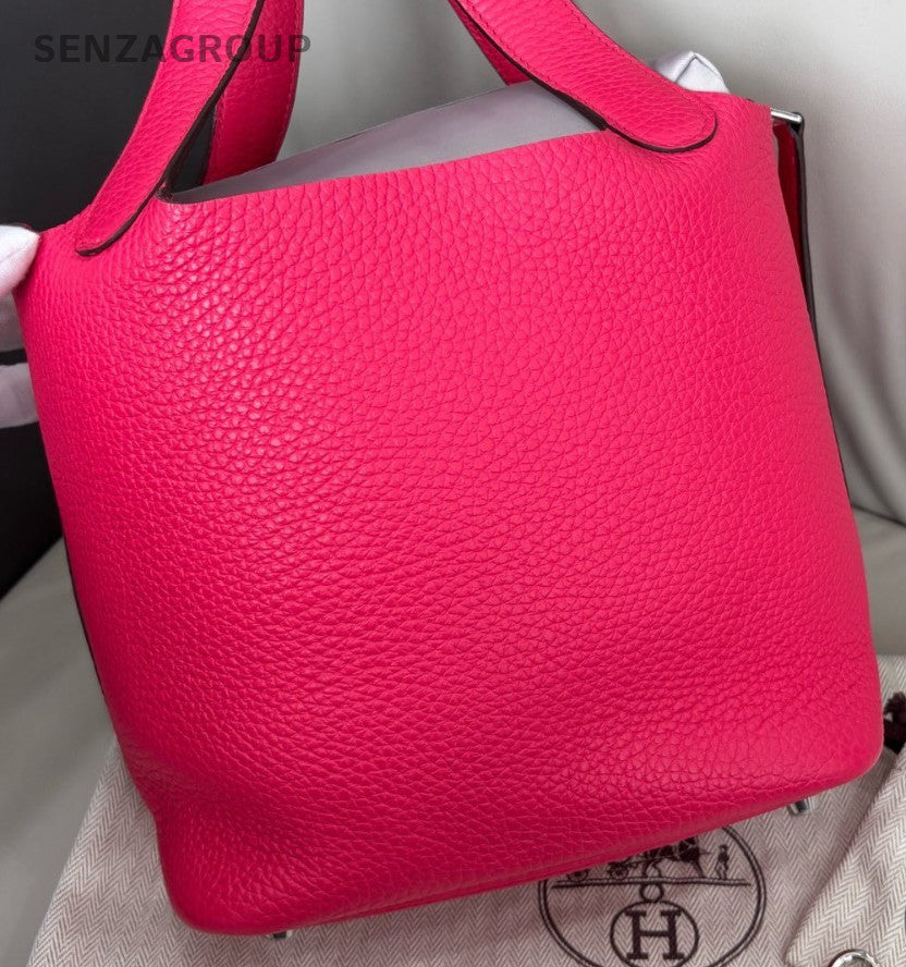 Hermes I6 Picotin Lock Silver Hardware Tote Handbag Pink Used Women Classic