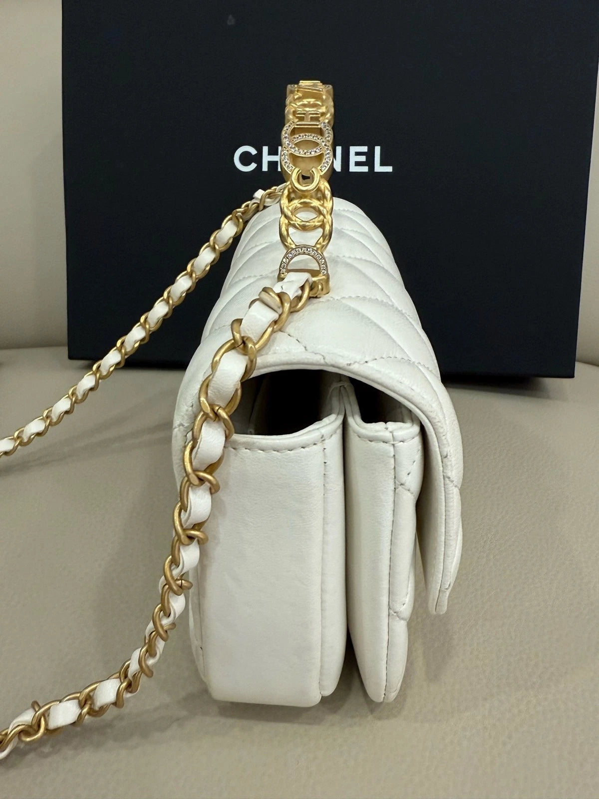 CHANEL White Top Handle Mini Square Crossbody Bag For Women