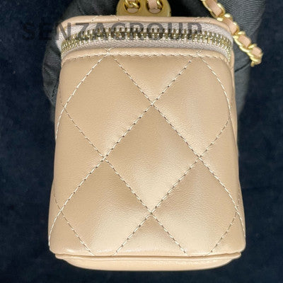 Chanel Double Gold Pearl Calfskin Mini Flap Bag Brown Quilted